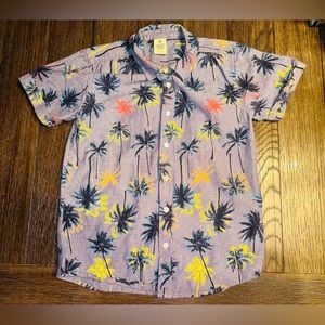 EUC Boys Large 14/16 Button Polo  T-Shirt Blue Light Denim Color Tropical Palm